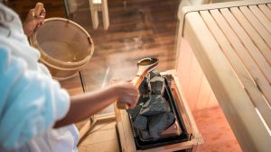 rocks and steam sauna banner